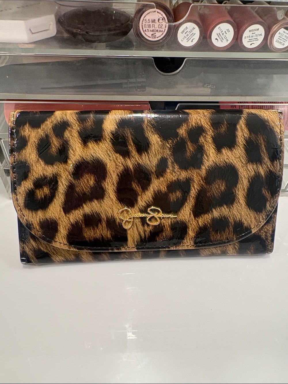 Jessica Simpson Leopard Print Wallet Clutch with Gold Logo